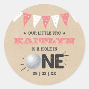 Hole In One Girls Golf 1st Birthday Par-tee Classic Round Sticker