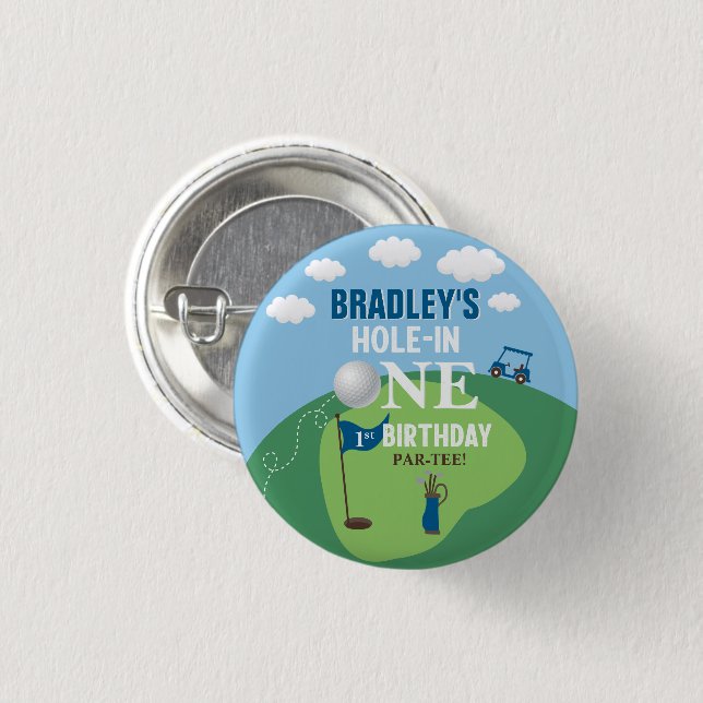Hole In One Golf 1st Birthday 3 Cm Round Badge (Front & Back)
