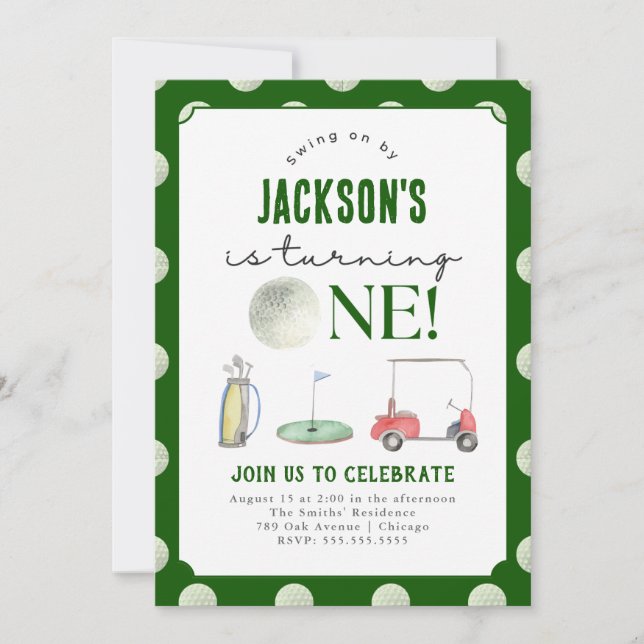 Hole In One Golf 1st Birthday Invitation (Front)