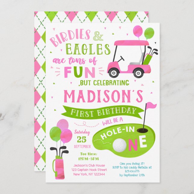 Hole In One Golf 1st Birthday Par-Tee Invitations (Front/Back)