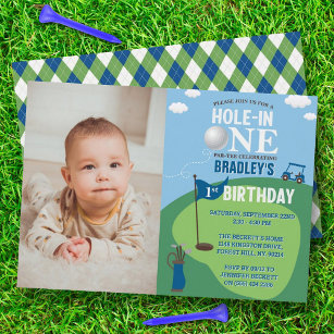 Hole In One Golf 1st Birthday Photo Invitation