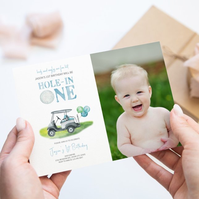 Hole-in-One Golf 1st Birthday Photo Invitation  (Creator Uploaded)