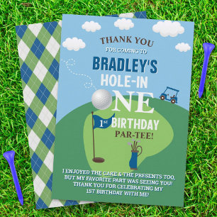 Hole In One Golf 1st Birthday Thank You Card