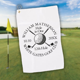 Hole in One Golf Ball And Clubs Personalised Golf Towel