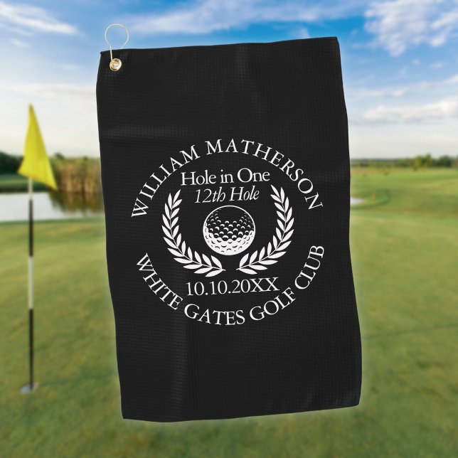 Hole in One Golf Ball Wreath Custom Black White Golf Towel (Hole in One Golf Ball Wreath Custom Black White Golf Towel)