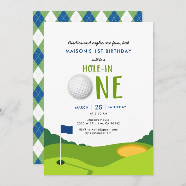 Hole In One Golf Birthday Party Invitation (Front/Back)