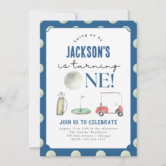 Hole In One Golf Boy 1st Birthday Invitation (Front)