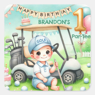 Hole in One Golf Boy 1st Par-tee Birthday Square Sticker