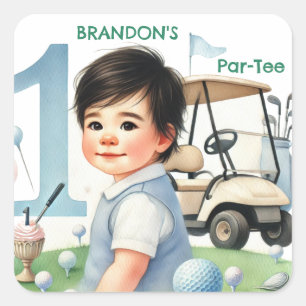 Hole in One Golf Boy 1st Par-tee Birthday Square Sticker