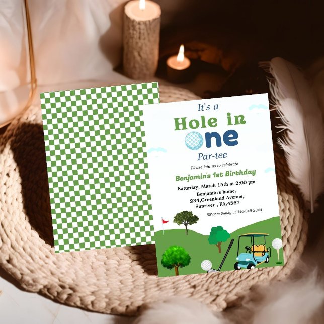 Hole in one golf  boy first birrthday party  invitation (Creator Uploaded)