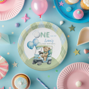 Hole In One Golf Boy First Birthday Par-Tee Bear Paper Plate