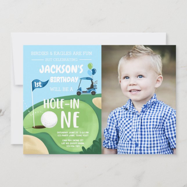 Hole In One Golf Boy First Birthday Par-Tee Invita Invitation (Front)