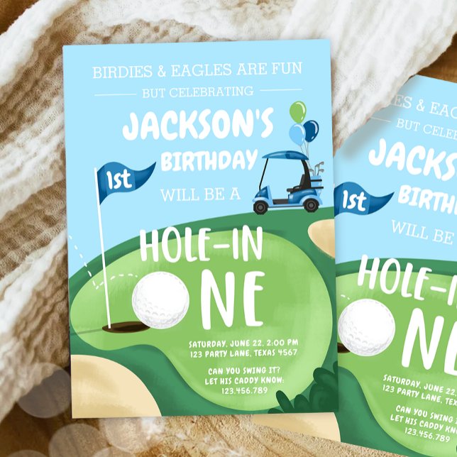 Hole In One Golf Boy First Birthday Par-Tee Invitation (Creator Uploaded)