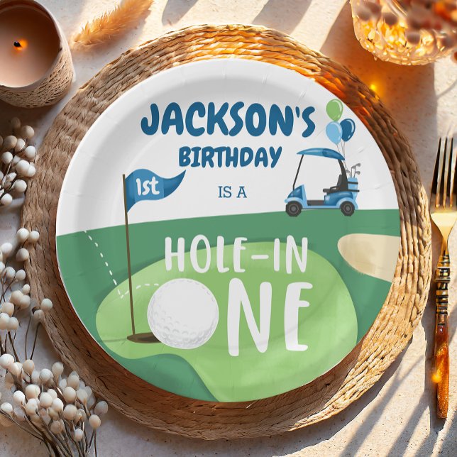 Hole In One Golf Boy First Birthday Par-Tee Paper Plate (Creator Uploaded)