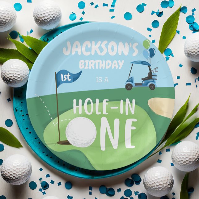 Hole In One Golf Boy First Birthday Par-Tee Paper Plate (Creator Uploaded)