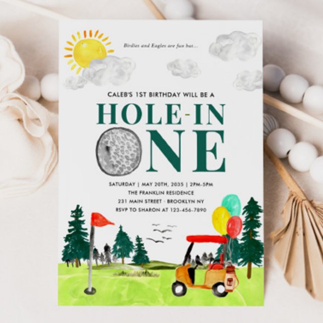 Hole In One Golf Boy Golfing Par-tee 1st Birthday Invitation (Creator Uploaded)