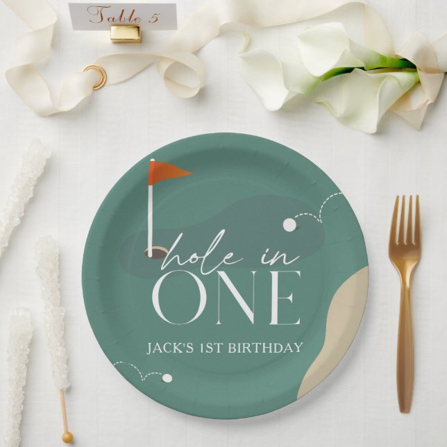 Hole in One Golf Course 1st Birthday Paper Plate (Wedding)