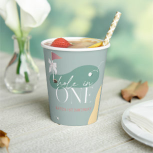 Hole in One Golf Course Girl 1st Birthday Paper Cups