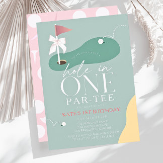 Hole in One Golf Fairway Par-Tee Girl 1st Birthday Invitation