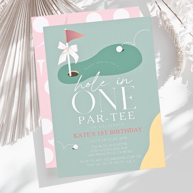 Hole in One Golf Fairway Par-Tee Girl 1st Birthday Invitation (Creator Uploaded)