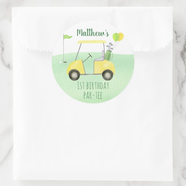 Hole In One Golf First Birthday Classic Round Sticker (Bag)