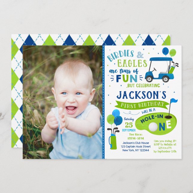 Hole In One Golf First Birthday Par-Tee Invitation (Front/Back)
