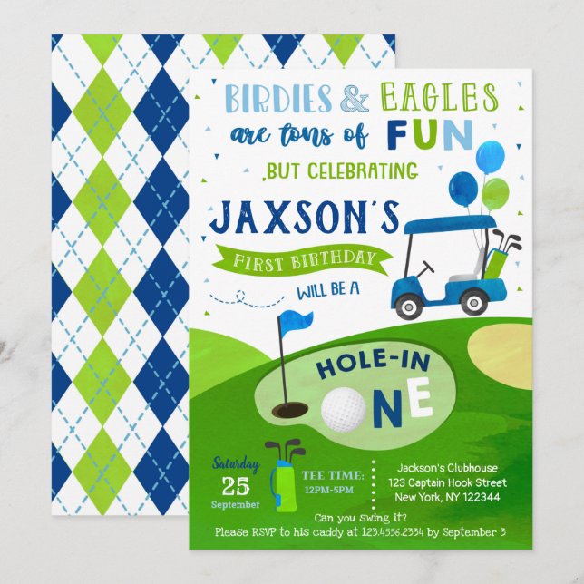 Hole In One Golf First Birthday Par-Tee Invitation (Front/Back)