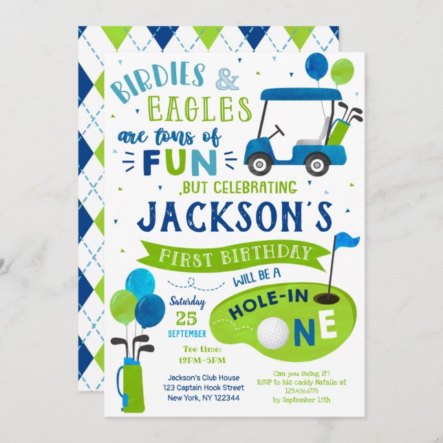 Hole In One Golf First Birthday Par-Tee Invitation (Front/Back)