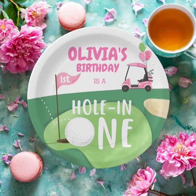 Hole In One Golf Girl First Birthday Par-Tee Paper Plate (Creator Uploaded)