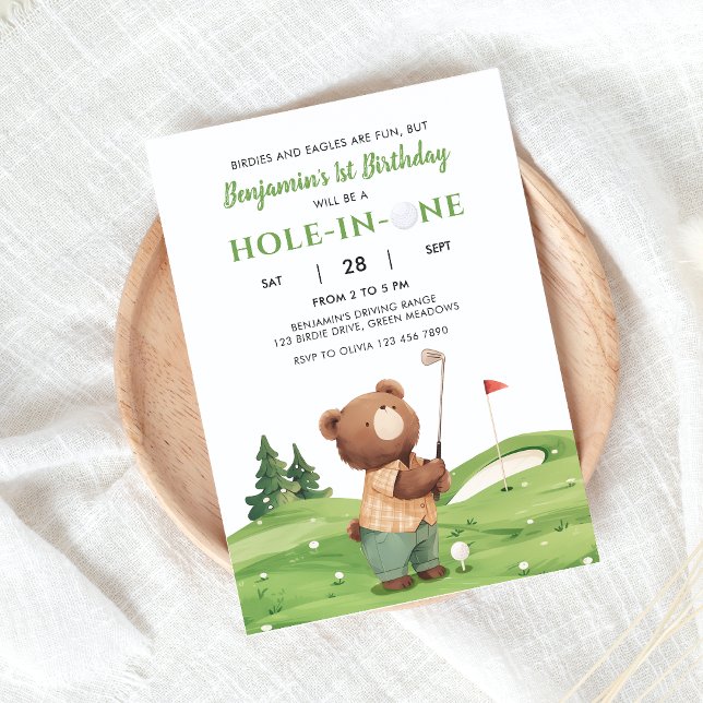 Hole In One Golf Green First Birthday Par-Tee  Invitation (Creator Uploaded)