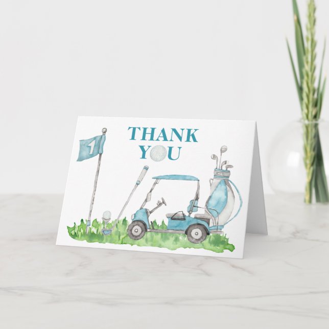 Hole In One Golf Par-tee Boy 1st Birthday Thank You Card (Front)