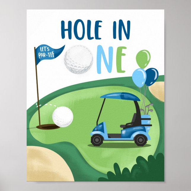 Hole in One Golf Par-Tee Boy First Birthday Sign (Front)