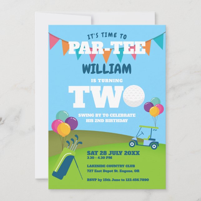 Hole In One Golf Partee 2nd Birthday Party  Invitation (Front)