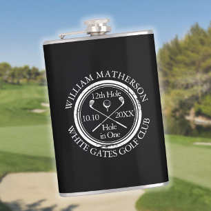 Hole in One Golf Personalised Black And White Hip Flask