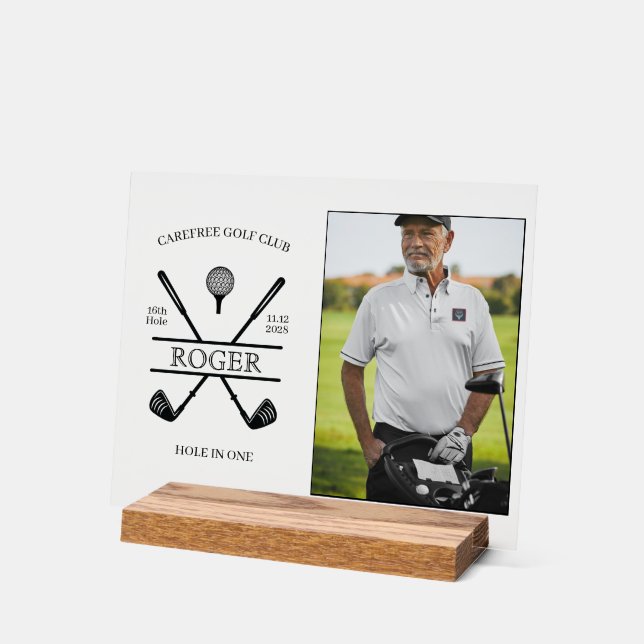 Hole In One Golfer Photo Acrylic Sign (Angle)