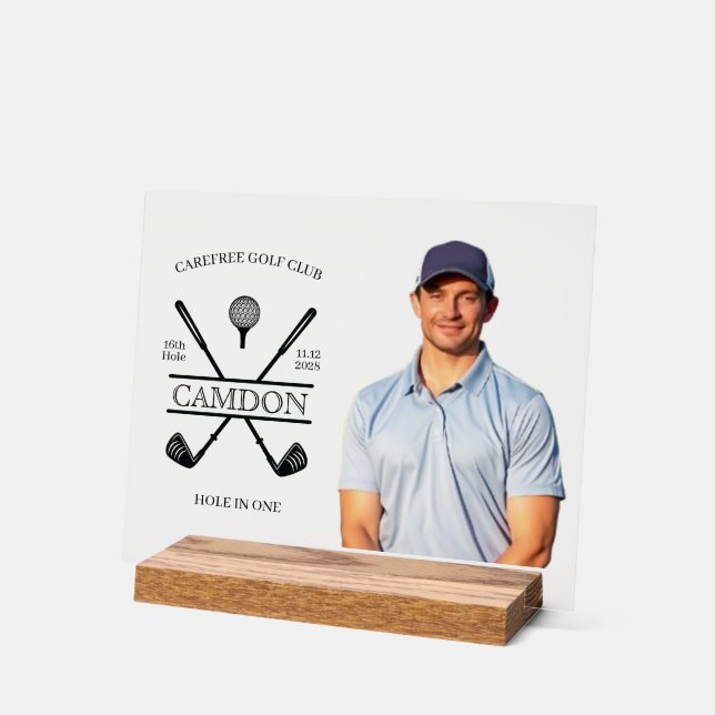 Hole In One Golfer Photo Award Acrylic Sign (Angle)