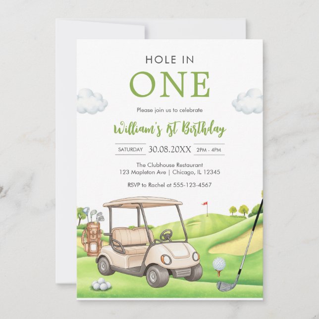 Hole In One Par-tee Golf Boy 1st Birthday Invitati Invitation (Front)