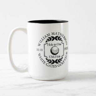 Hole in One Personalised Black and White Golf Two-Tone Coffee Mug