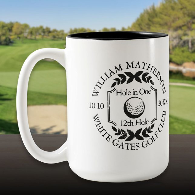 Hole in One Personalised Black and White Golf Two-Tone Coffee Mug (Hole in One Personalised Black and White Golf Two-Tone Coffee Mug)
