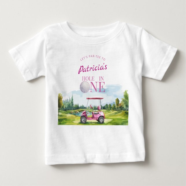 Hole In One Pink Golf 1st Birthday  Baby T-Shirt (Front)