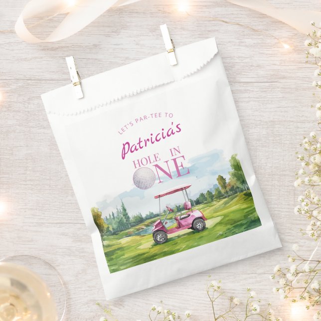 Hole In One Pink Golf 1st Birthday  Favour Bag (Clipped)