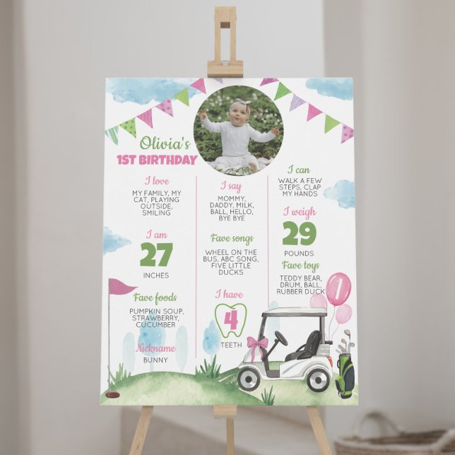 Hole In One Pink Golf 1st Birthday Milestone Sign (Creator Uploaded)