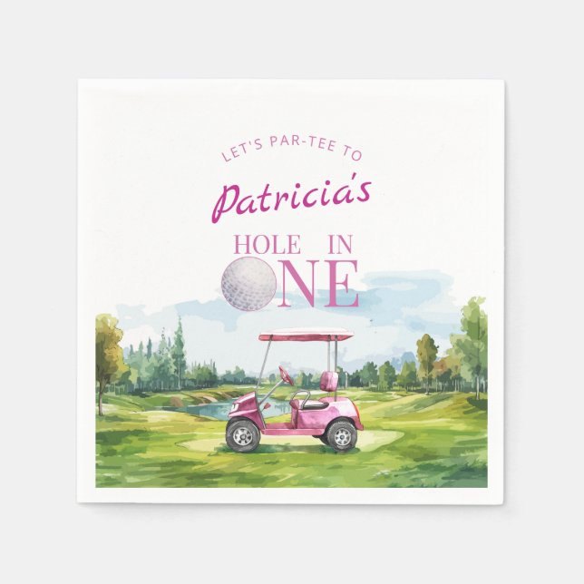 Hole In One Pink Golf 1st Birthday  Napkin (Front)
