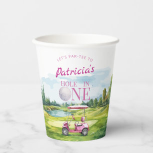Hole In One Pink Golf 1st Birthday Paper Cups