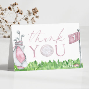 Hole In One Pink Golf 1st Birthday Party Thank You Card