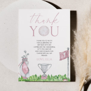 Hole In One Pink Golf 1st Birthday Party Thank You Card