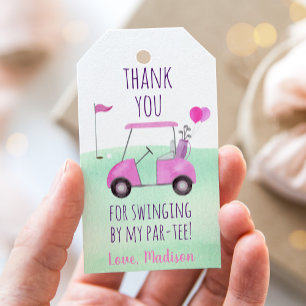 Hole In One Pink Golf First Birthday Par-tee Gift Tags