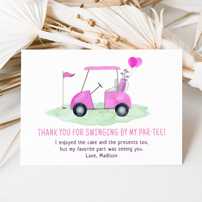 Hole In One Pink Golf First Birthday Thank You Card (Creator Uploaded)
