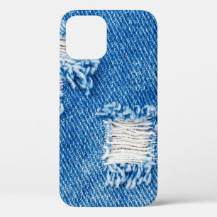 Hole on Denim Jeans. Ripped Destroyed Torn Blue je iPhone 12 Case