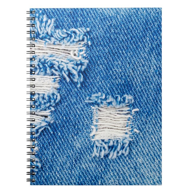 Hole on Denim Jeans. Ripped Destroyed Torn Blue je Notebook (Front)